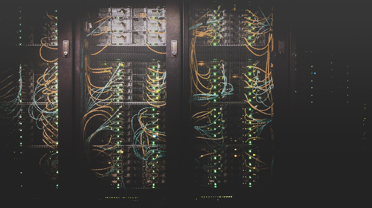 Server room with network infrastructure and monitoring systems